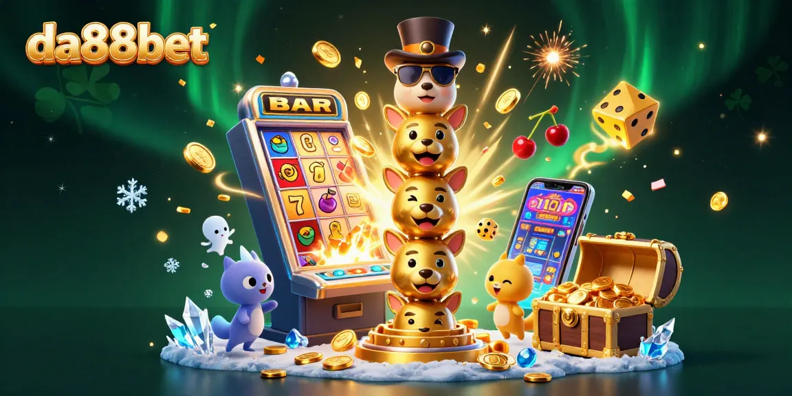 Spin exhilarating jackpots with da88bet, featuring a vibrant casino scene bursting with winning symbols and excitement.