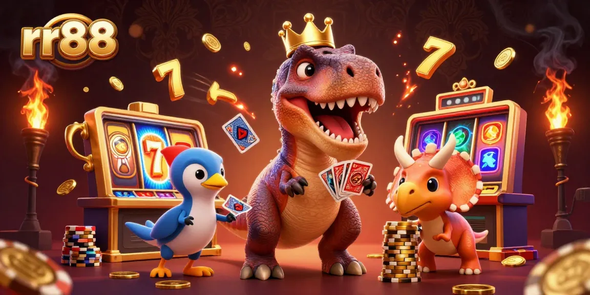 rr88 engaging players with appealing casino games featuring a friendly T-Rex and dynamic gambling elements