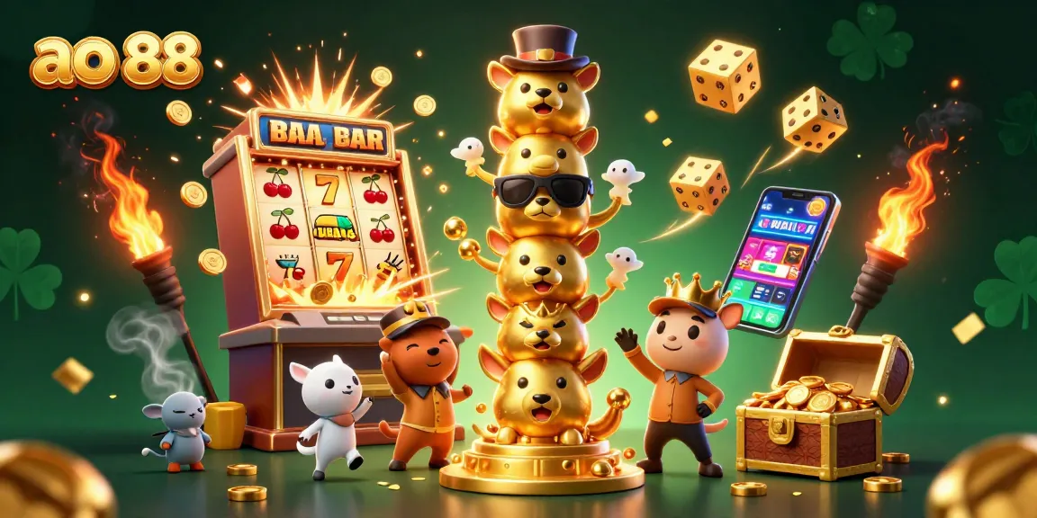 Experience exciting slots with ao 88's vibrant casino scene featuring dynamic characters and jackpot elements.