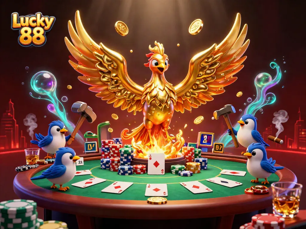 Experience the vibrant action of Lucky 88 with molten golden creatures and poker excitement.