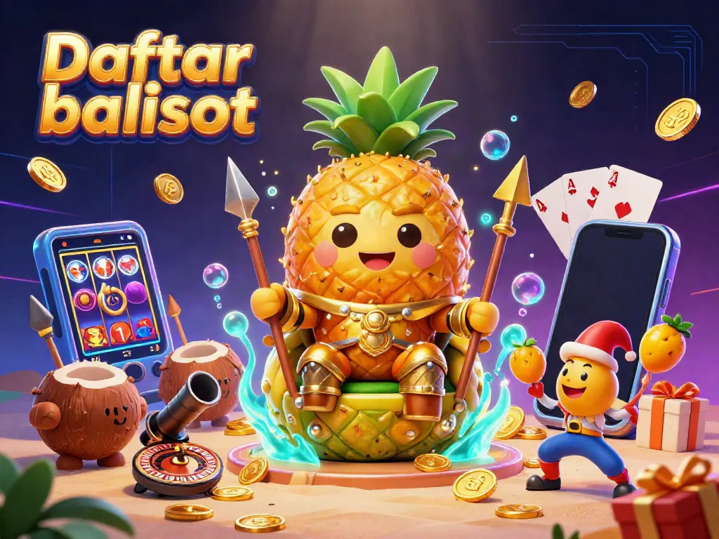 Engage with the exciting world of Daftar balisot featuring a golden pineapple king and vibrant slot games, creating lively casino energy.