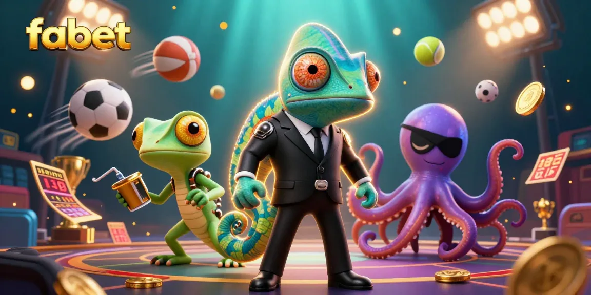 Bet on fabet’s sports events, a dynamic scene with characters and betting elements.