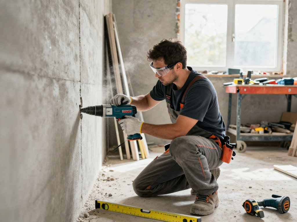 Tradesperson using a Bosch wall chaser for precise cuts in a renovation project