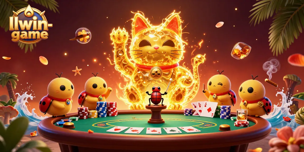 Play to win with llwin-game, featuring a captivating lucky cat and vibrant casino elements.