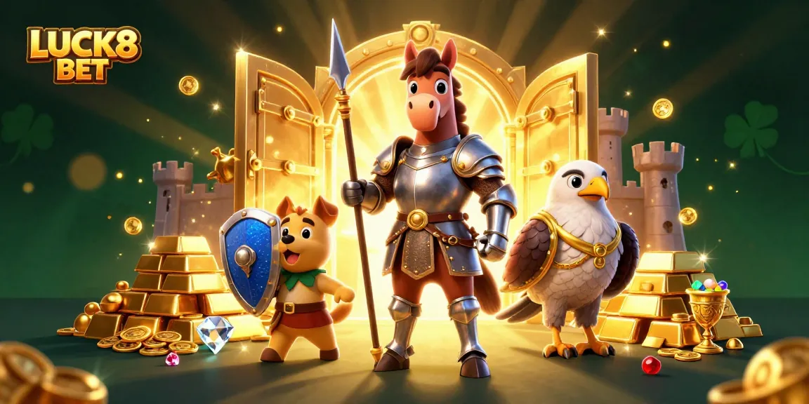 Engage in the excitement of LUCK8 BET with interactive casino character illustrations and dynamic game elements.