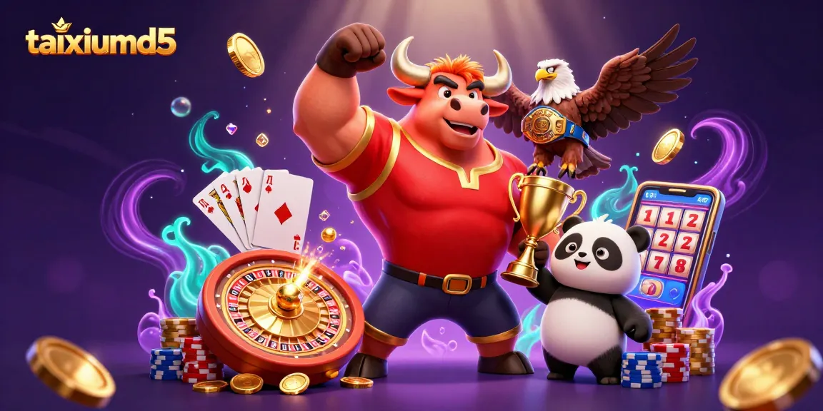 Experience taixiumd5 with this vibrant 3D illustration showcasing gaming elements and characters celebrating wins.