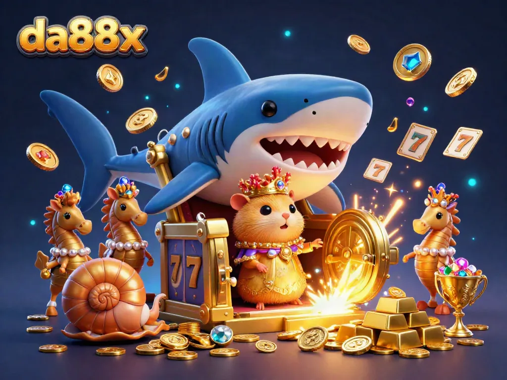 Experience the excitement of da88x with vibrant slot elements and a charming golden hamster king.