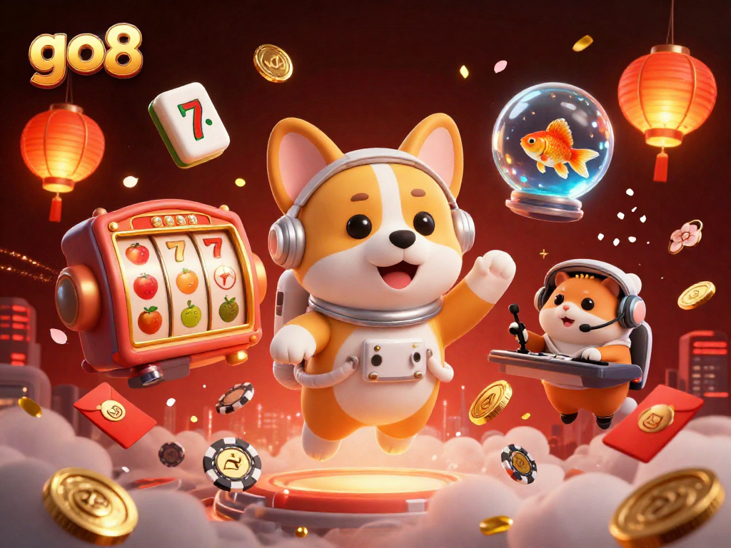 Engage in thrilling games with go8, where a 3D cartoon astronaut corgi leads a cosmic casino adventure with vibrant elements.