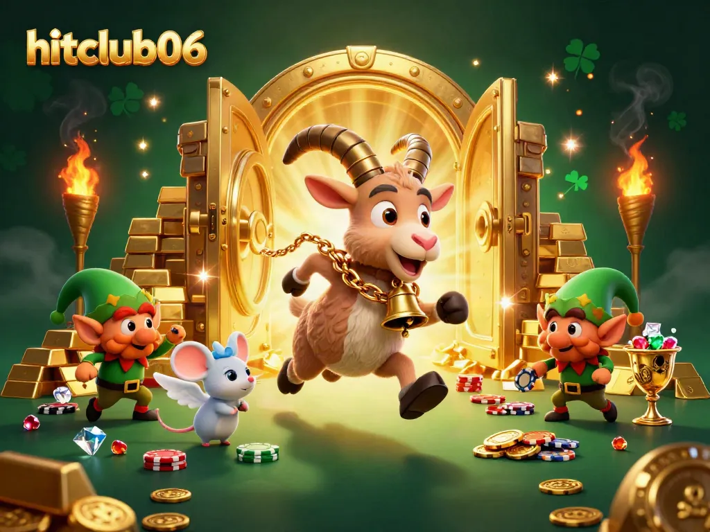 Experience the excitement of hitclub06 with a fantasy casino scene featuring whimsical characters and dazzling treasures.