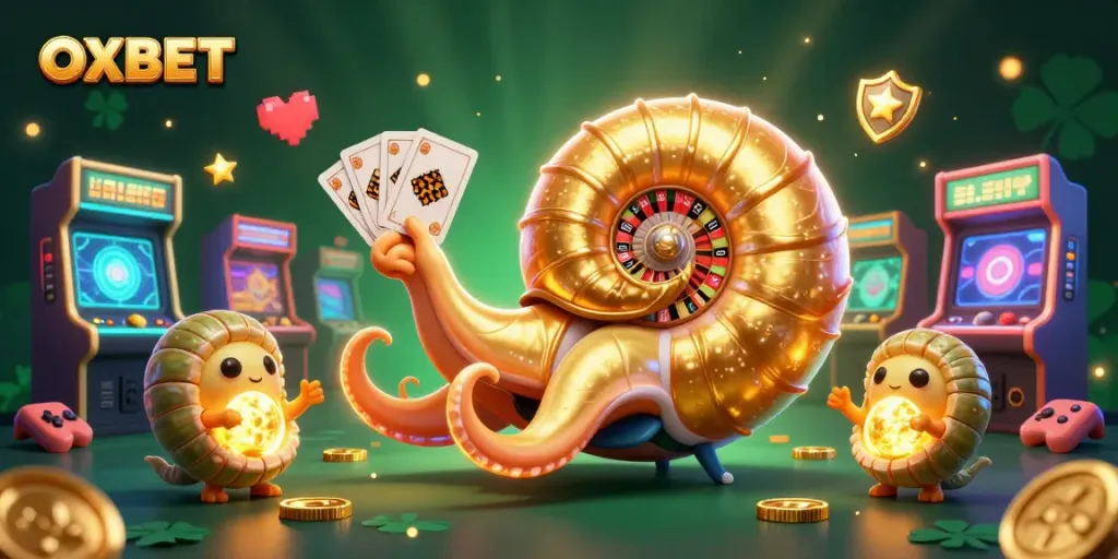 Play exciting casino games with OXBET's vibrant arcade adventure and glowing elements.