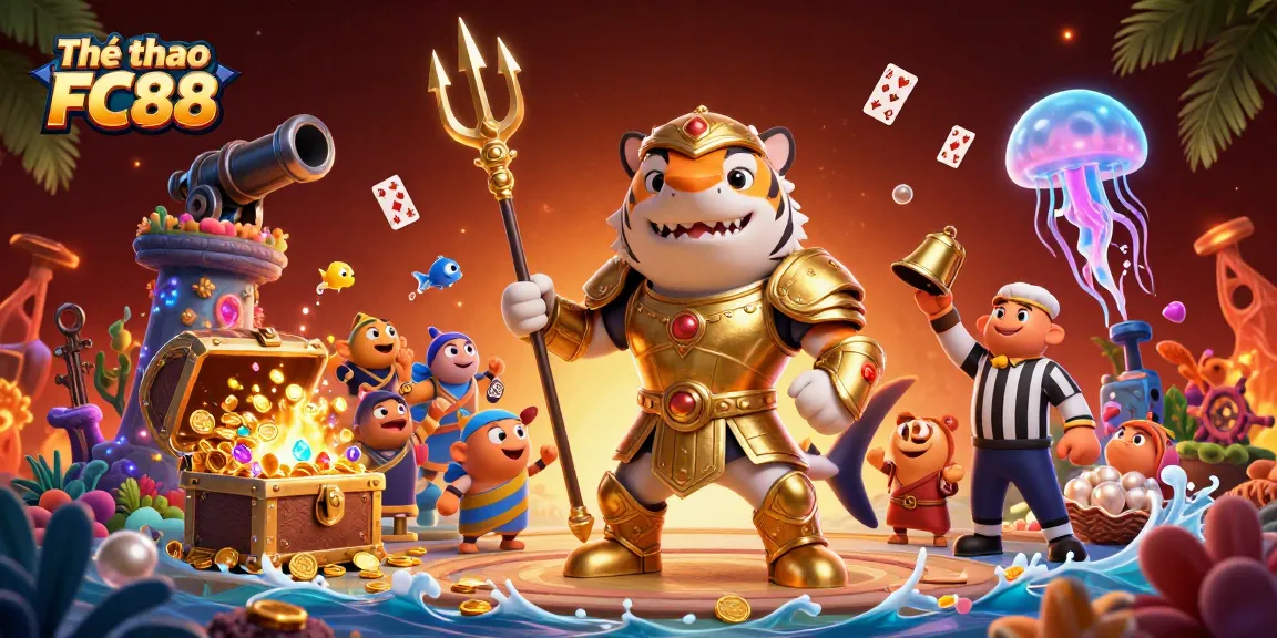 Engage in thrilling sports betting at Thể thao FC88 with vibrant underwater 3D illustration.