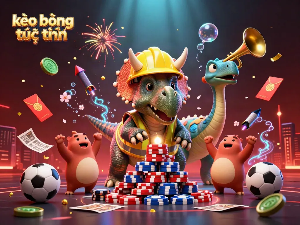 Engage with kèo bóng đá trực tuyến while enjoying vibrant elements of sports betting in this cartoon scene.
