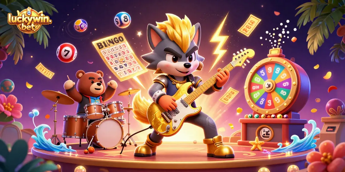 Experience exciting gameplay with luckywin-bet's illustrated casino scene featuring vibrant characters and lively game elements.