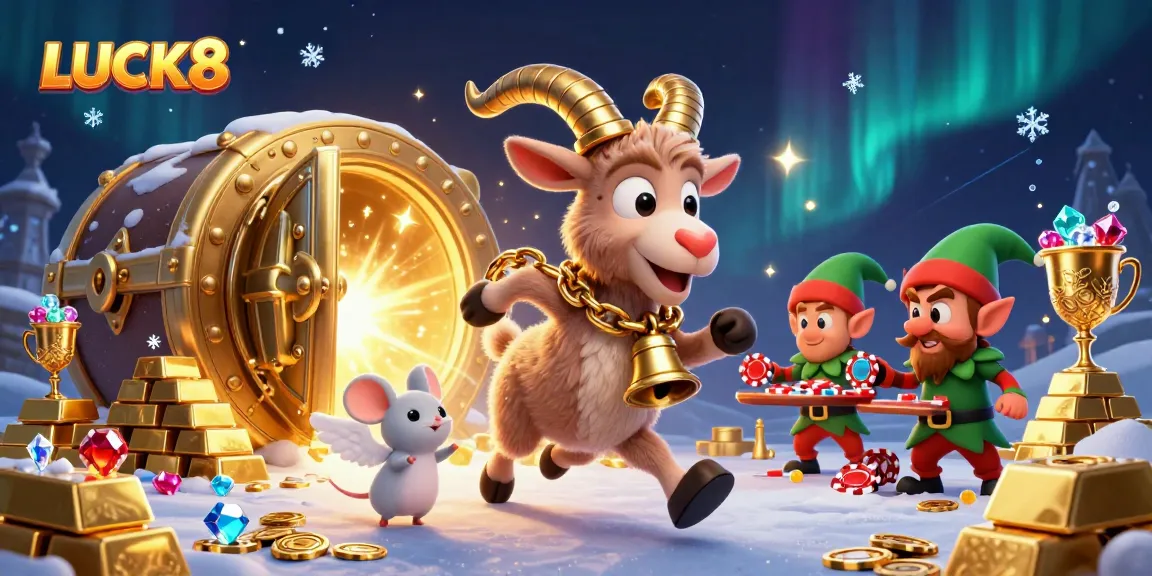 LUCK8 showcases an energetic illustration of a festive casino scene with unique characters and vibrant detail.