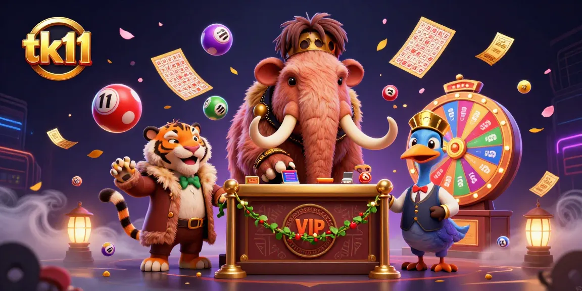 tk11 showcases an exciting casino scene with a whimsical bouncer and colorful lottery games in action.
