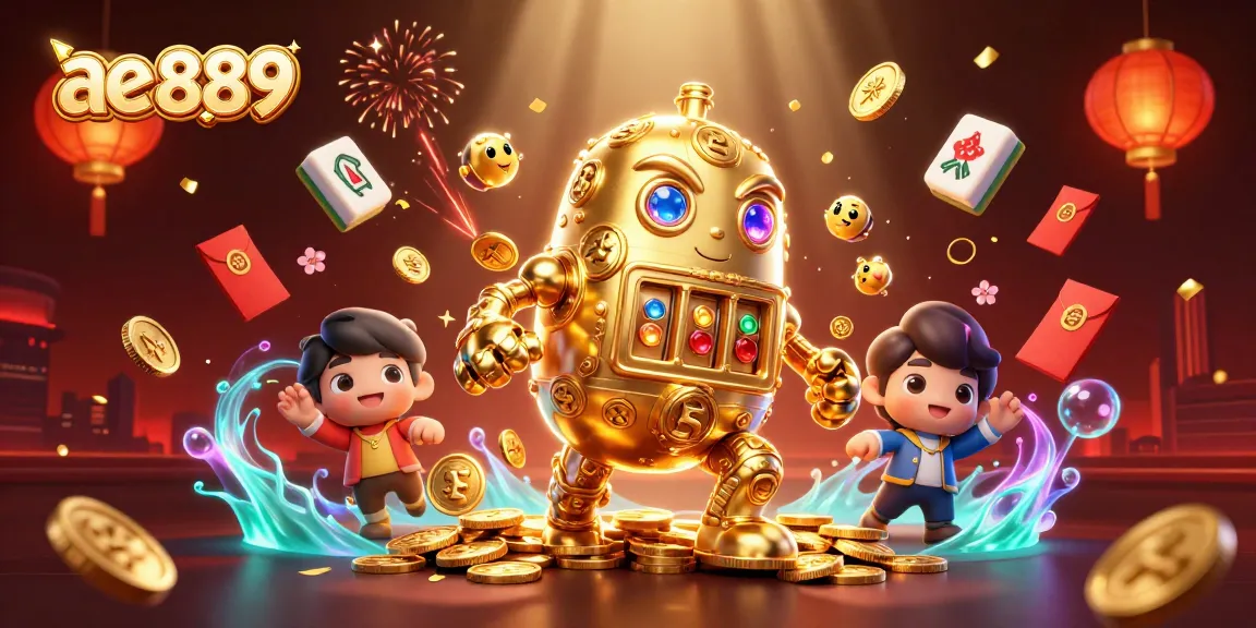Experience exhilarating gameplay with ae 889's vibrant 3D golden golem in a dynamic casino environment.