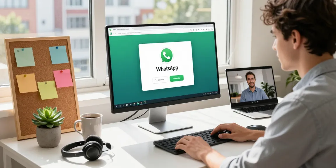 Efficient user engaging with WhatsApp電腦版 in a modern home office, demonstrating productivity and tech integration.