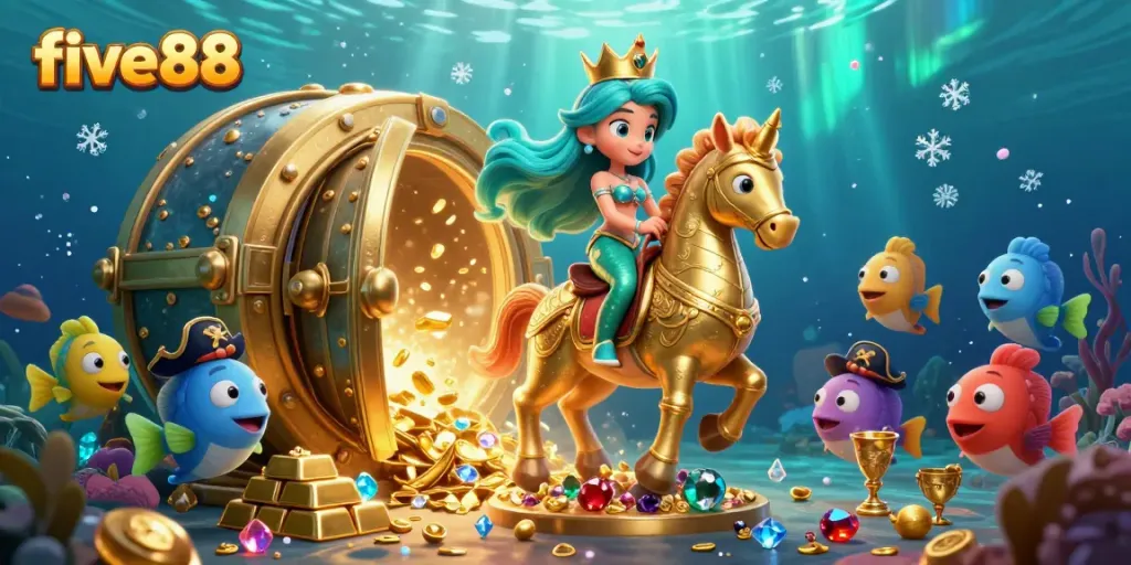 Engage with five88’s vibrant underwater casino adventure featuring a mermaid princess and treasures.