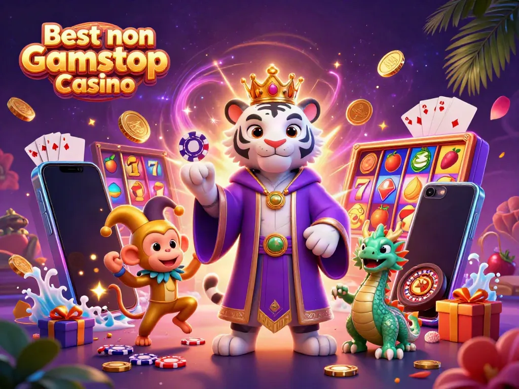 Experience the thrill at the Best non Gamstop Casino with a vibrant illustration of energetic casino elements.