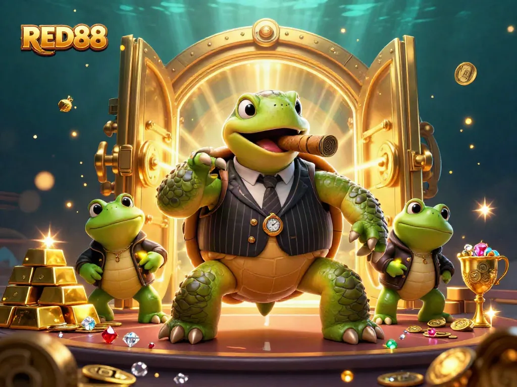 Engage with exciting gaming at RED88 featuring a lively casino scene and treasure elements.