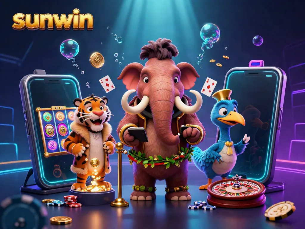 Experience the thrill of sunwin with a vibrant casino scene featuring a bouncer, VIP guest, and doorman.