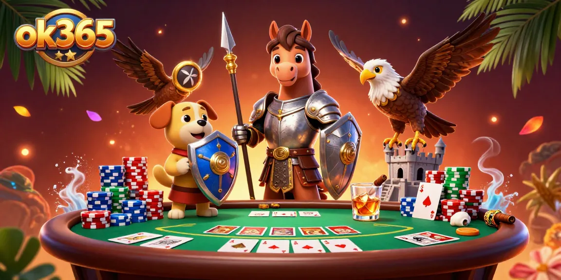 Experience thrilling action at ok365 with a knight, squire, and falcon amidst poker and casino elements.