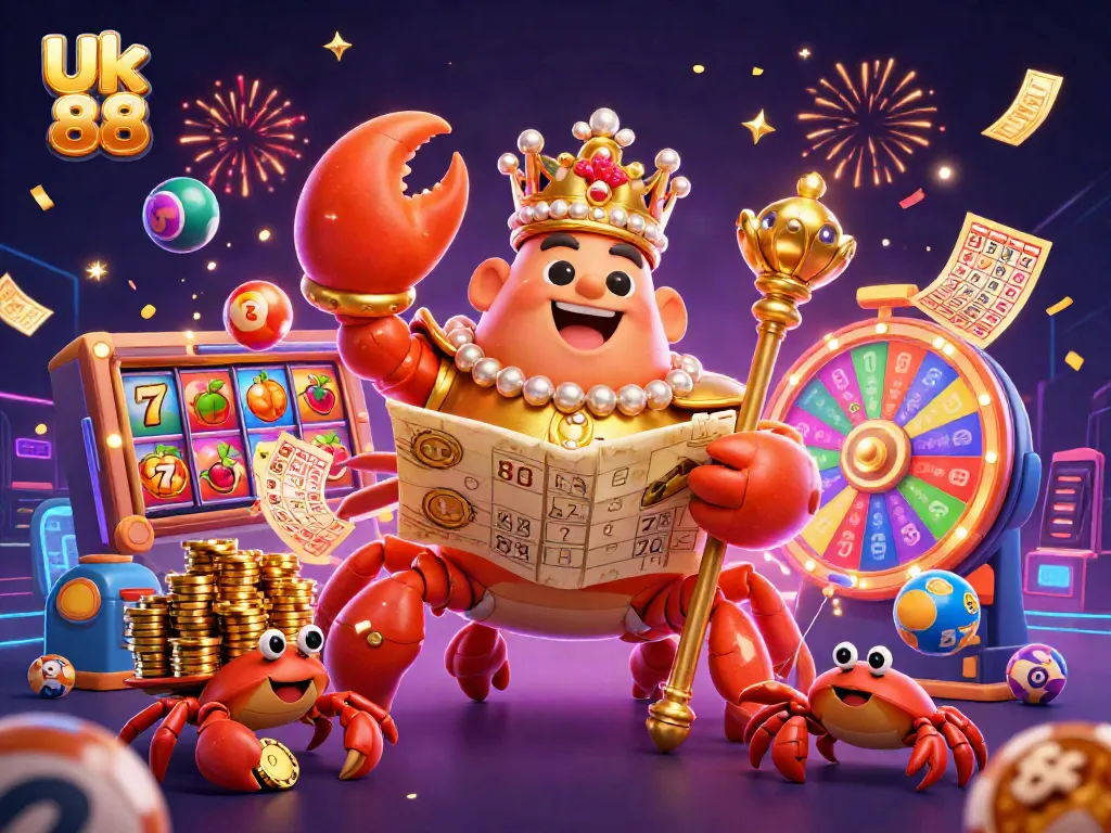 Experience the vibrant excitement of Uk 88 with a golden crab emperor and thrilling game elements.