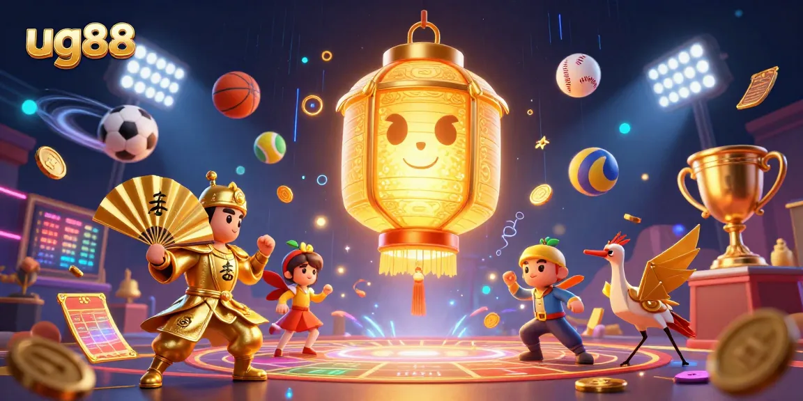 Play exciting games at ug88, where a golden lantern spirit welcomes players to an enchanting casino.