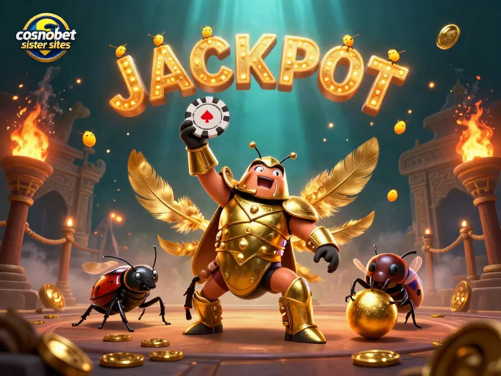 Experience the thrill of cosmobet sister sites with a victorious beetle and dynamic casino elements in a vibrant scene.