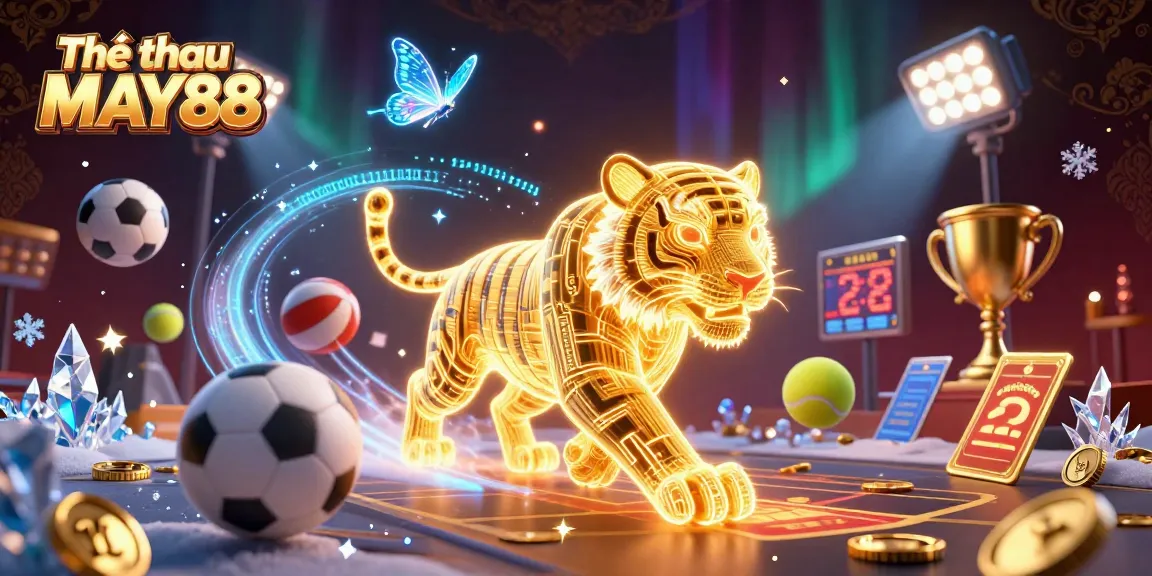 Experience thrilling sports betting action at Thể thao MAY88 with dynamic elements and gaming visuals.
