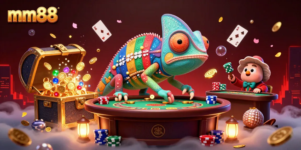 Spin the reels with mm88 at this vibrant digital casino scene featuring dynamic gameplay elements.