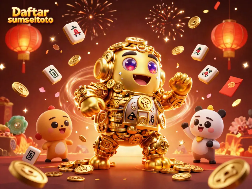 Engage with Daftar sumseltoto in an exciting visual of a golden golem and casino elements.