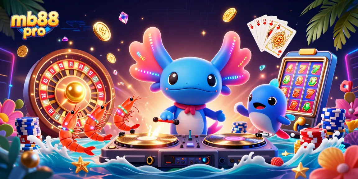Hãy tham gia trò chơi tại mb88 pro với DJ axolotl sôi động và những chú tôm vui nhộn trong không gian casino độc đáo!