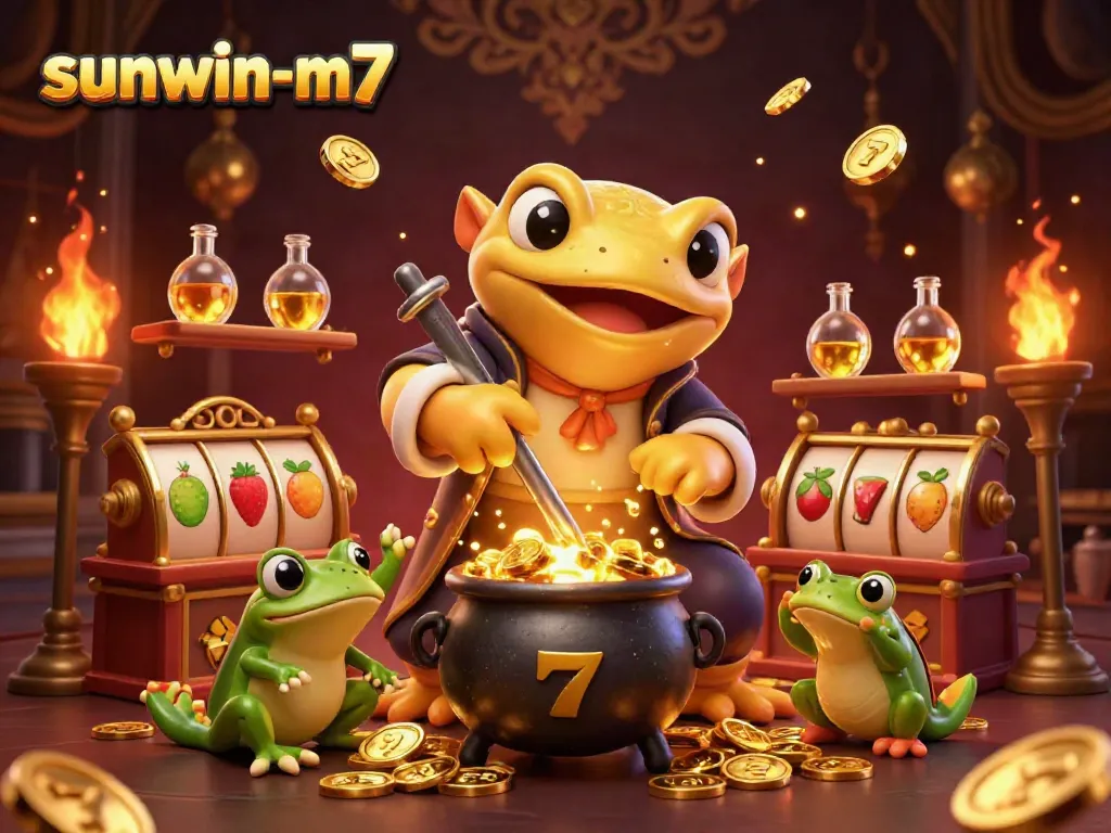 Experience the excitement of sunwin-m7 in this vibrant slot gaming scene with gold coins and classic symbols.