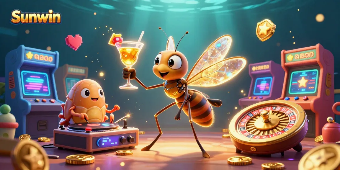 Sunwin offers a vibrant casino experience with a frozen mosquito mascot and a trilobite DJ.