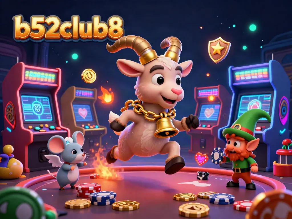 b52club8 brings excitement with Krampus goat and elf gremlins in a vibrant casino scene.