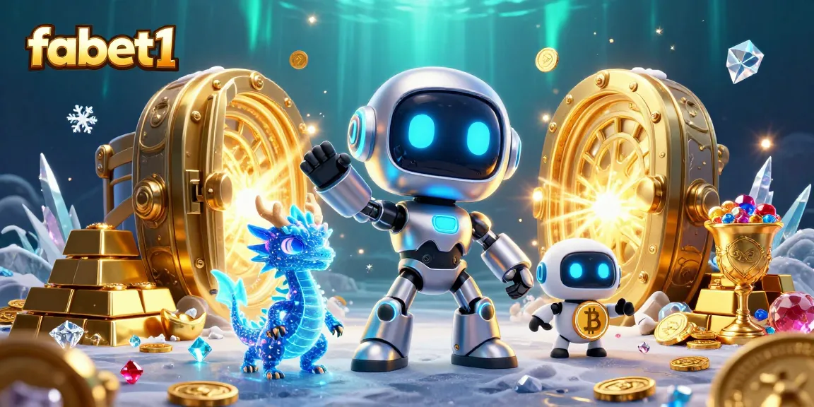 Experience fabet1's thrilling atmosphere with a vibrant casino scene featuring neon characters and treasure.