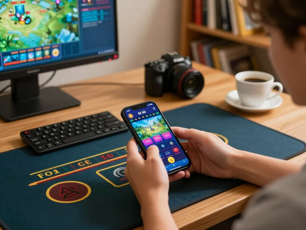 Engaging gameplay displaying app tài xỉu online uy tín on a smartphone with strategic betting elements in a cozy home setting.