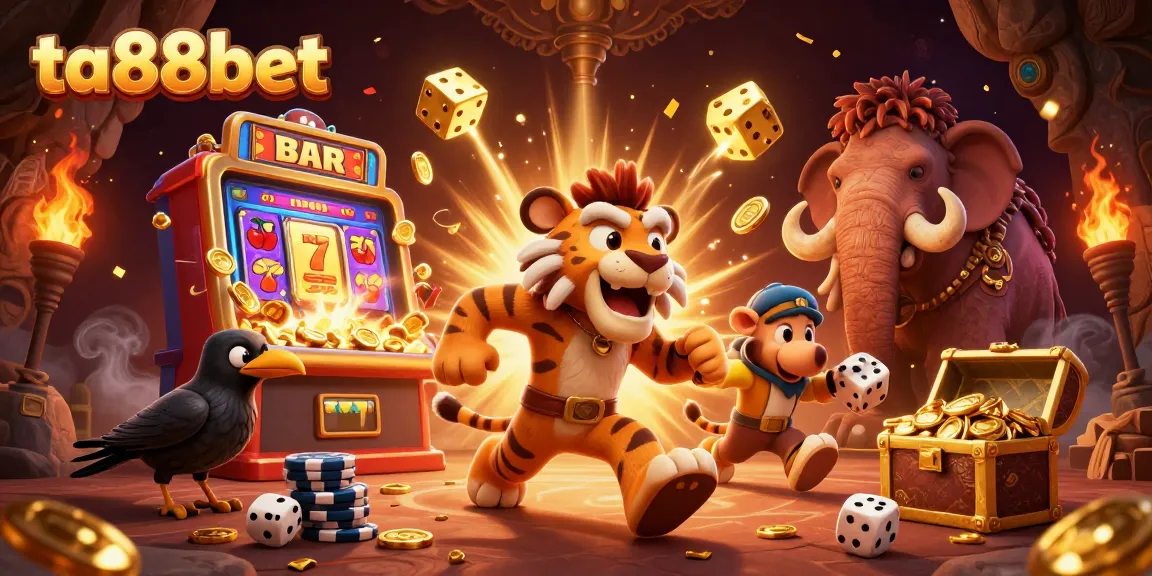 Experience gambling excitement with ta88bet by a prehistoric casino duo and vibrant slot machines.