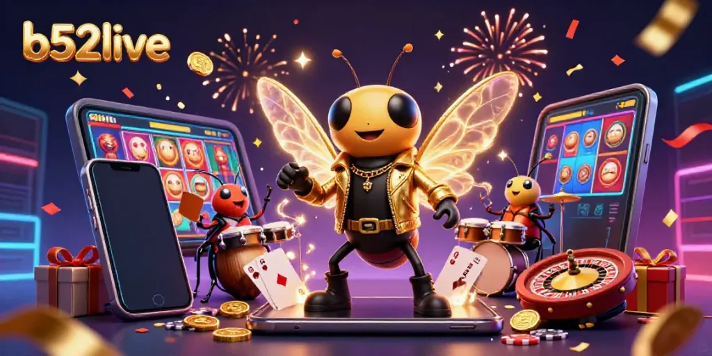 Experience the excitement of b52live with cartoon rock star characters, vibrant slot games, and dazzling celebrations.