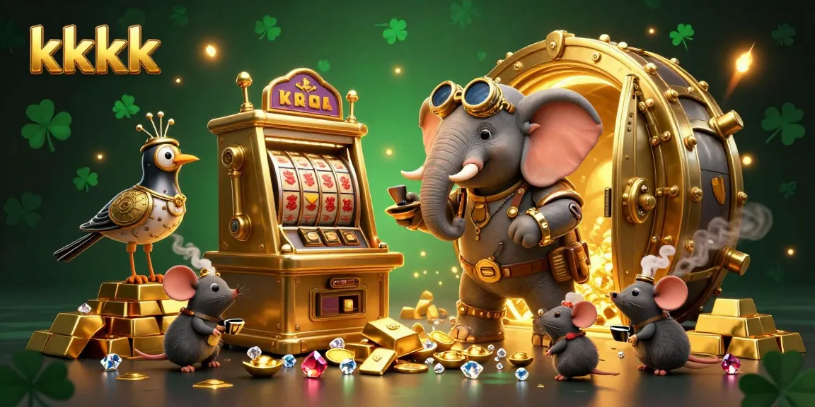 Spin the slot machine with kkkk for thrilling wins amid gold and treasures in this vibrant casino illustration.