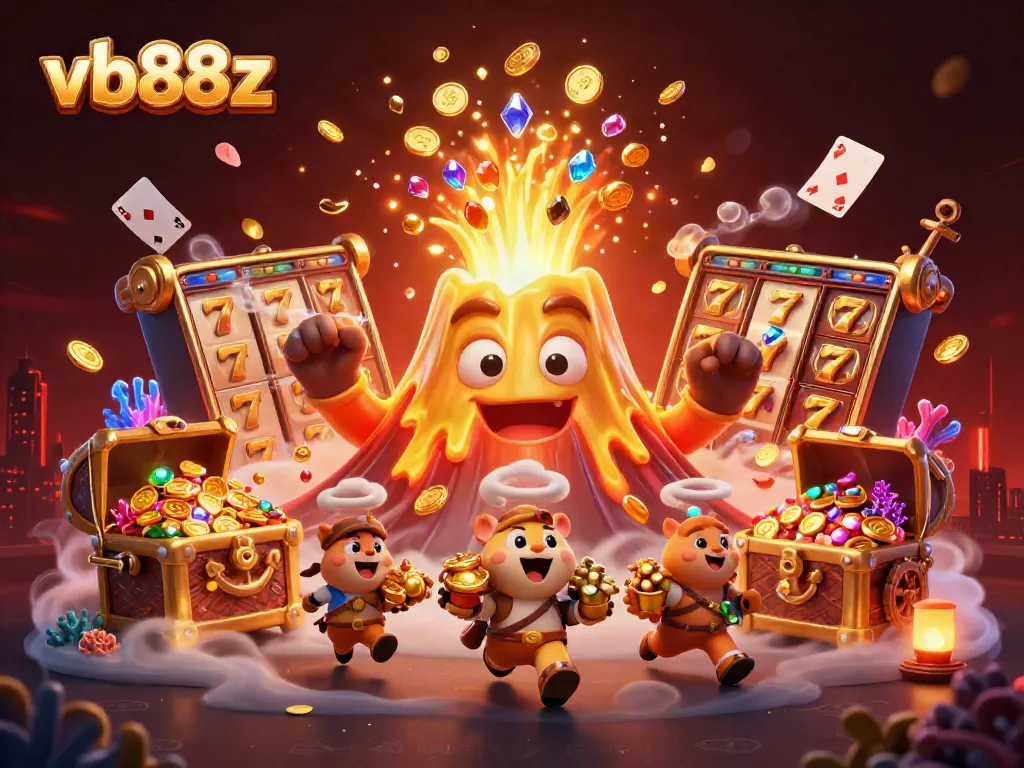 Experience thrilling wins at vb88z with golden volcanoes, treasure, and vibrant casino elements.