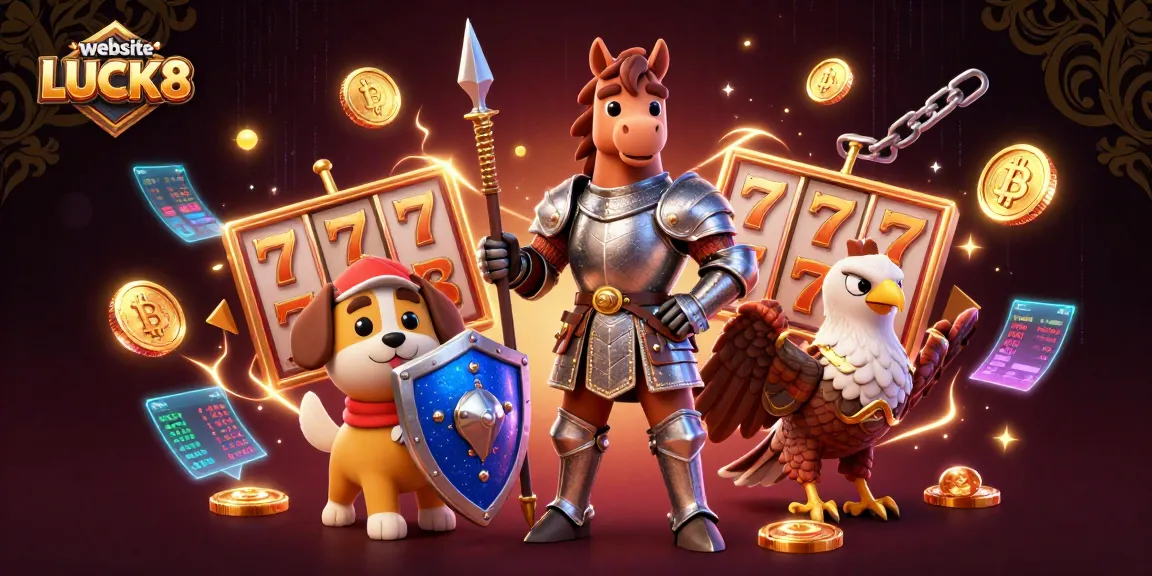 Engage the exciting world of website LUCK8 with a vibrant casino illustration highlighting slot reels and lucky 7s.