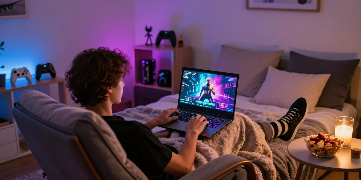 Engaging in colorful porn games from cozy bedroom setup with snacks.