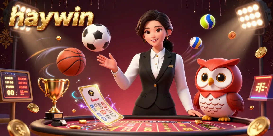 Experience gaming excitement at Haywin with a charming dealer scene illustrated in vibrant 3D.