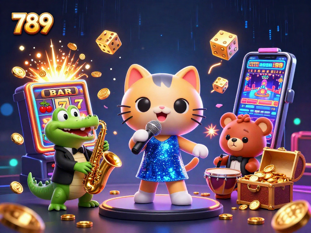 Play exciting games at 789's vibrant casino scene with jackpot explosions and colorful elements.