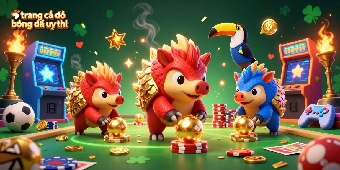 A vibrant depiction of rival pangolins in armor rolling through poker chips while showcasing the trang cá độ bóng đá uy tín in an exciting sports betting scene.