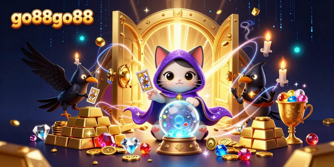 Experience the excitement of go88go88 with a magical casino scene featuring a fortune teller and treasures.