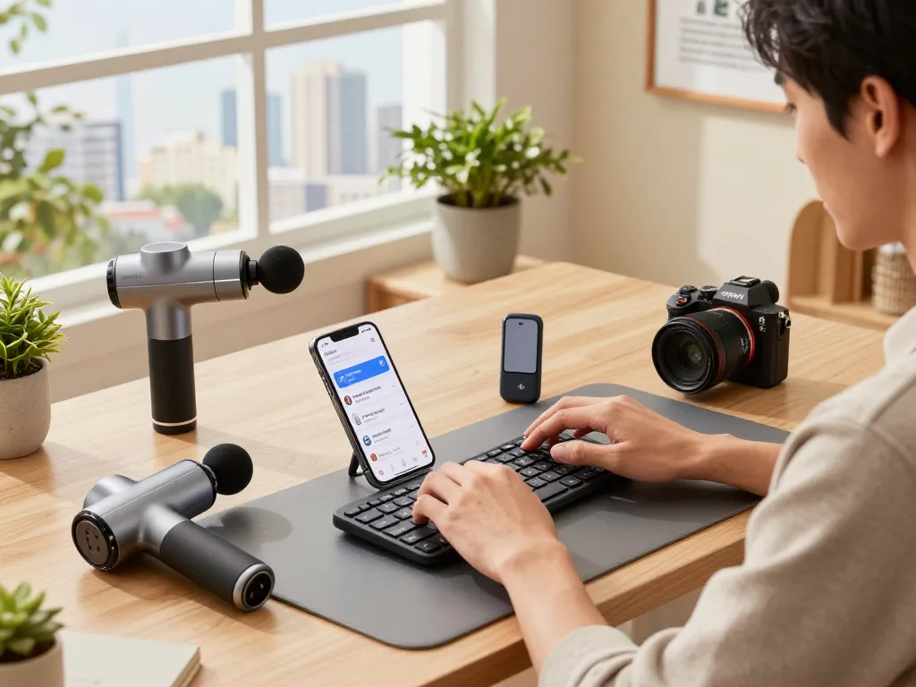 Discover must have tech gadgets in a modern workspace with Bluetooth devices.