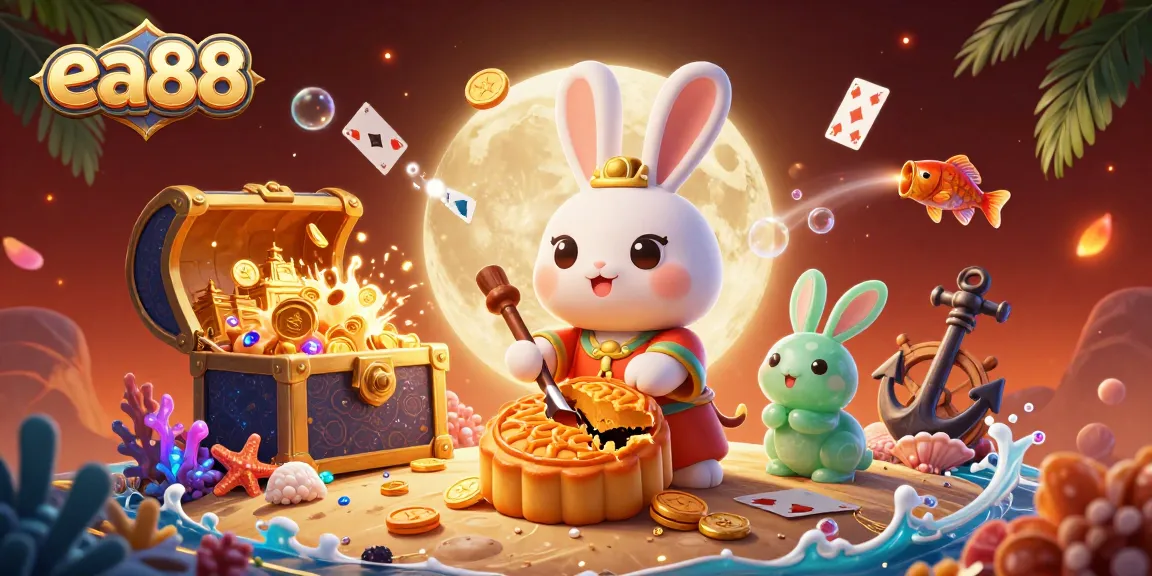 Experience the thrill of ea88 with a lively scene of a moon rabbit revealing poker chips.